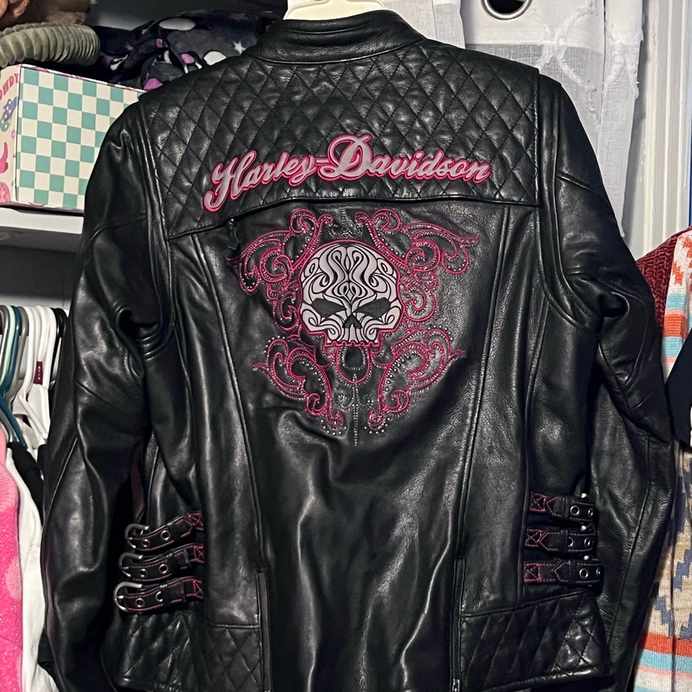 Harley-Davidson Women's Black Leather Jacket with Pink Accents